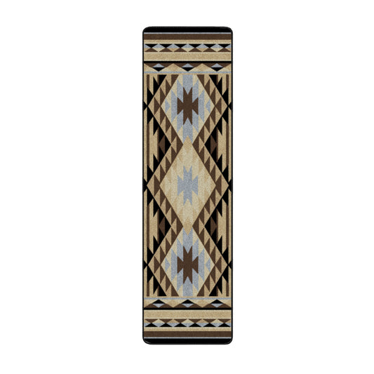 2x8 runner version of The Desert’s Oracle rug featuring a repeating tribal pattern in sun-washed desert tones, ideal for hallways or narrow spaces