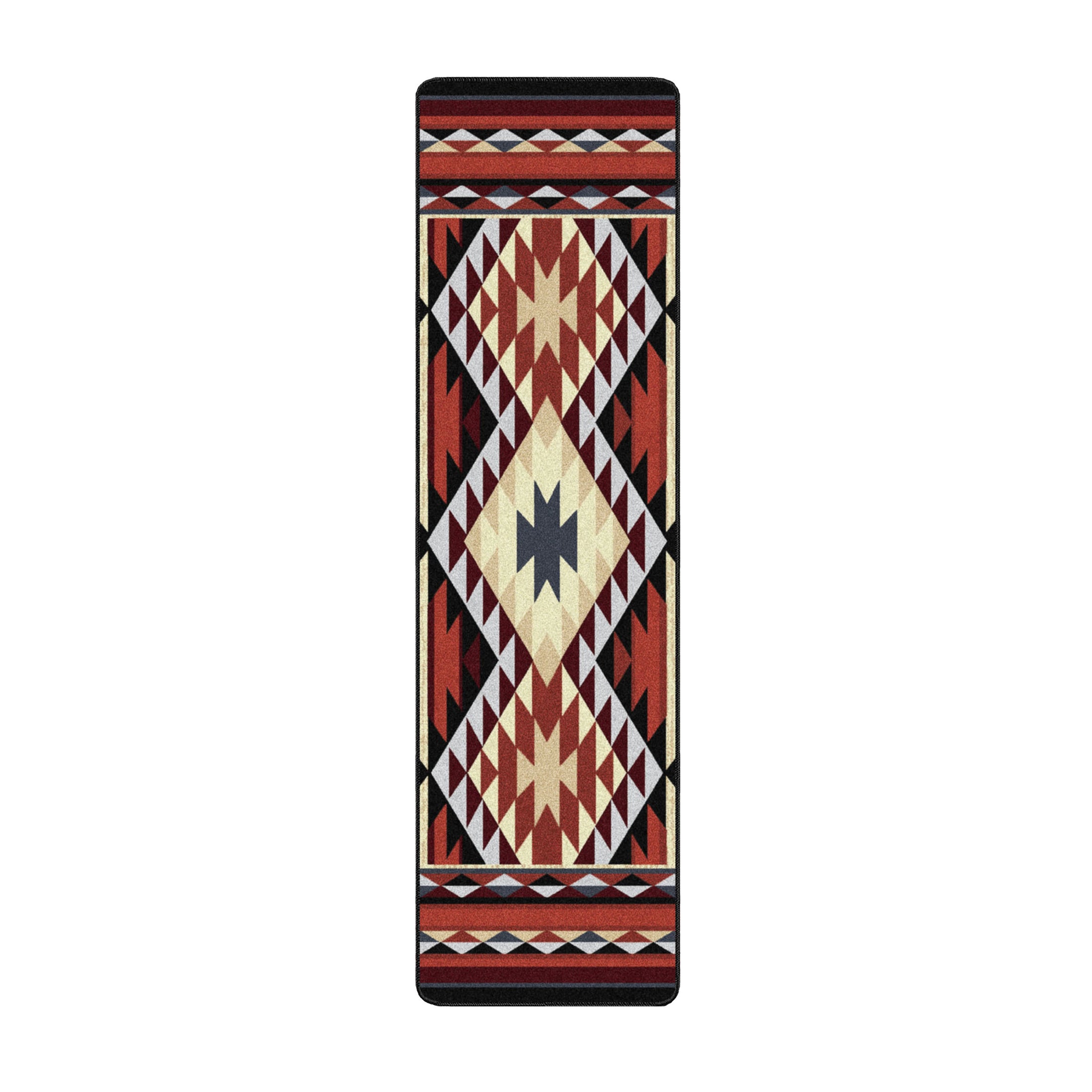Diamond Rio Rug 2x8 runner with tribal geometric patterns, perfect for corridors, entryways, or narrow spaces in game rooms or living areas.