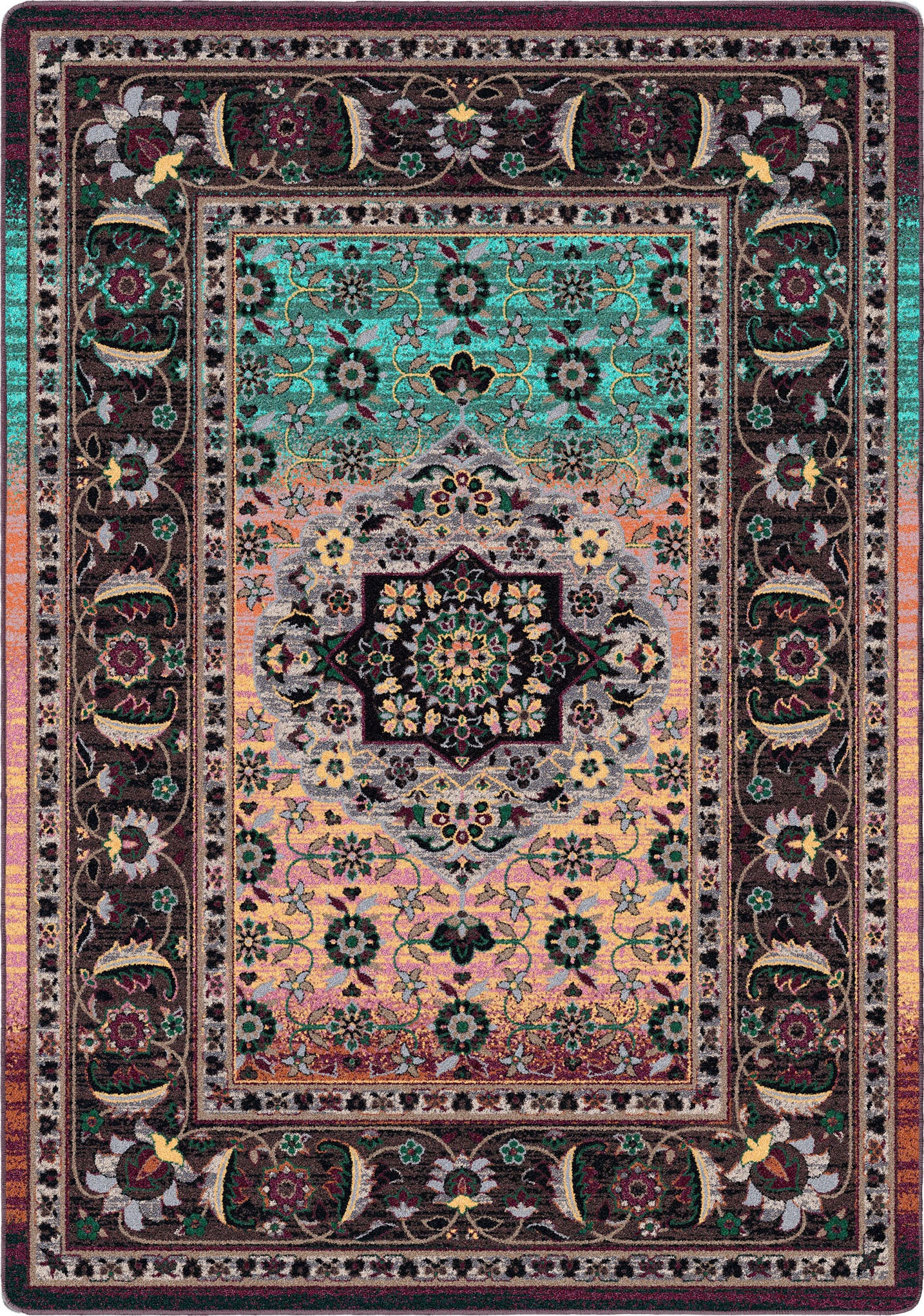 Decorative rug with intricate patterns and colors