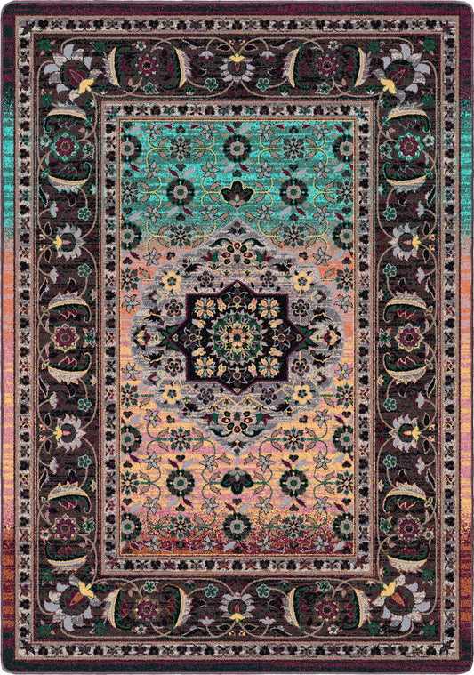 Decorative rug with intricate patterns and colors