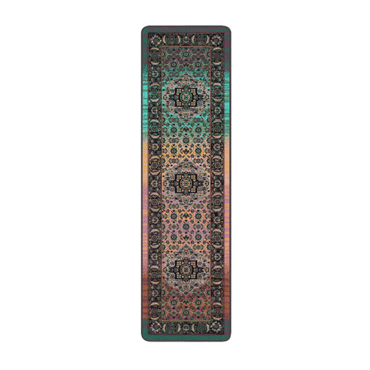 2x8 runner version of The Dreamcrafter’s Medallion rug with a vertical medallion layout and color shift from deep violet to golden green, ideal for hallways or narrow spaces

