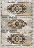 Load image into Gallery viewer, Rug with geometric pattern in brown and beige on a textured background
