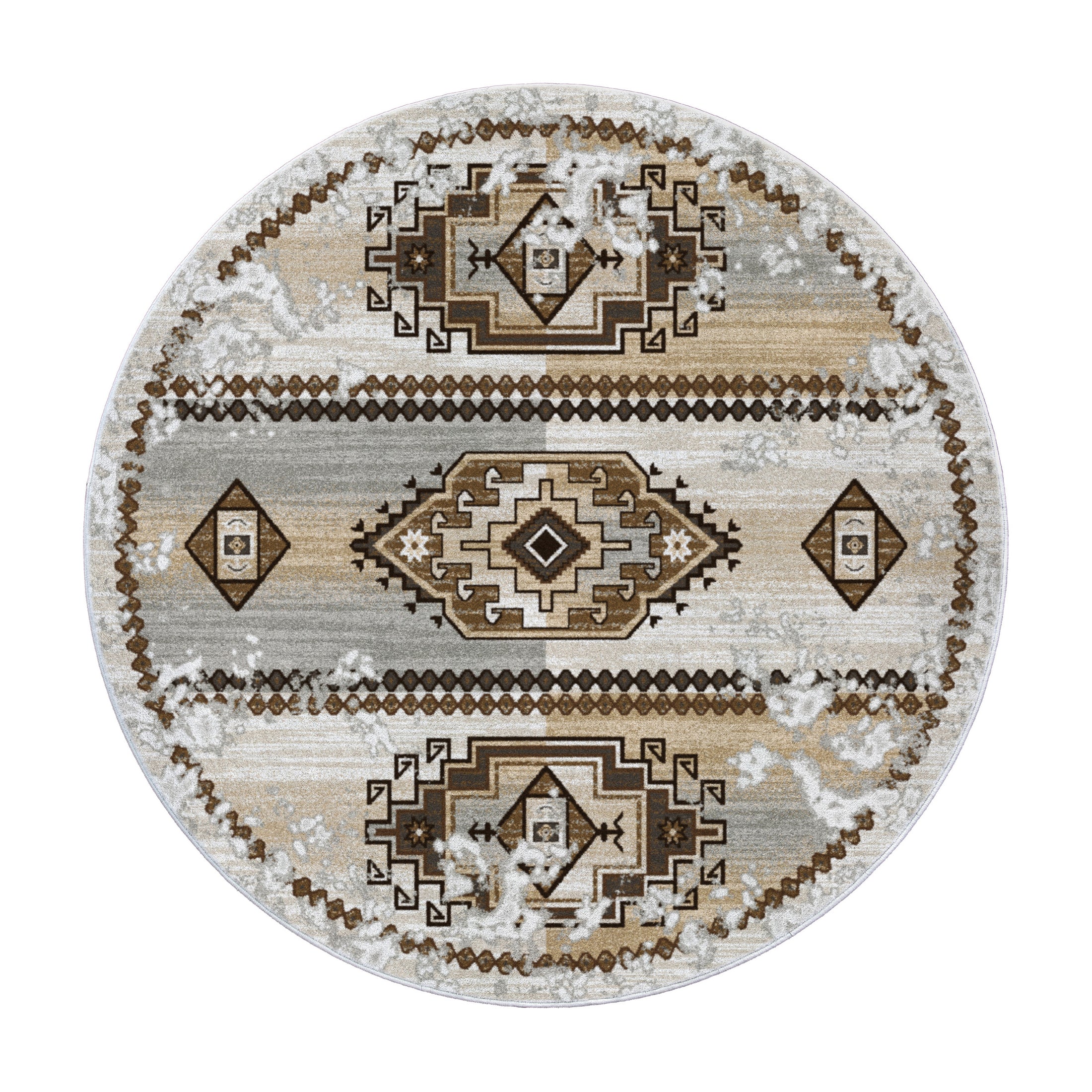 8x8 round version of The Driftmarch Rug with centered tribal medallion and desert-inspired color palette