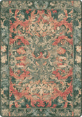 Load image into Gallery viewer, Decorative rug with intricate floral pattern in red and green on a plain background
