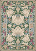 Load image into Gallery viewer, Decorative rug with floral pattern on a green background that feels like it was pulled from a library in the 80s in a reading nook there you can practically smell the card catalog on it
