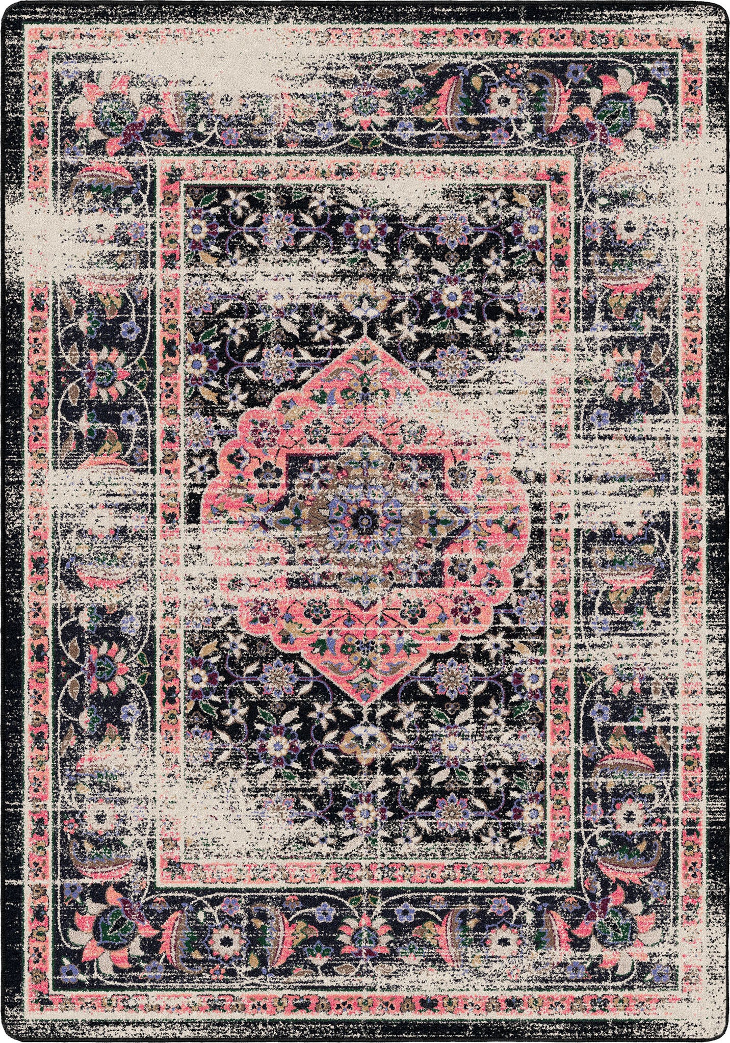 Decorative rug with intricate pattern and border design