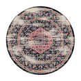Load image into Gallery viewer, 8x8 round version of The Floromancer’s Medallion rug with a symmetrical medallion design in blush pink over a dark, enchanted field

