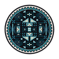 Load image into Gallery viewer, Close-up of The Four Tides Rug’s corner, highlighting intricate ocean-inspired patterns and the deep blue hues evoking the power of the tides.
