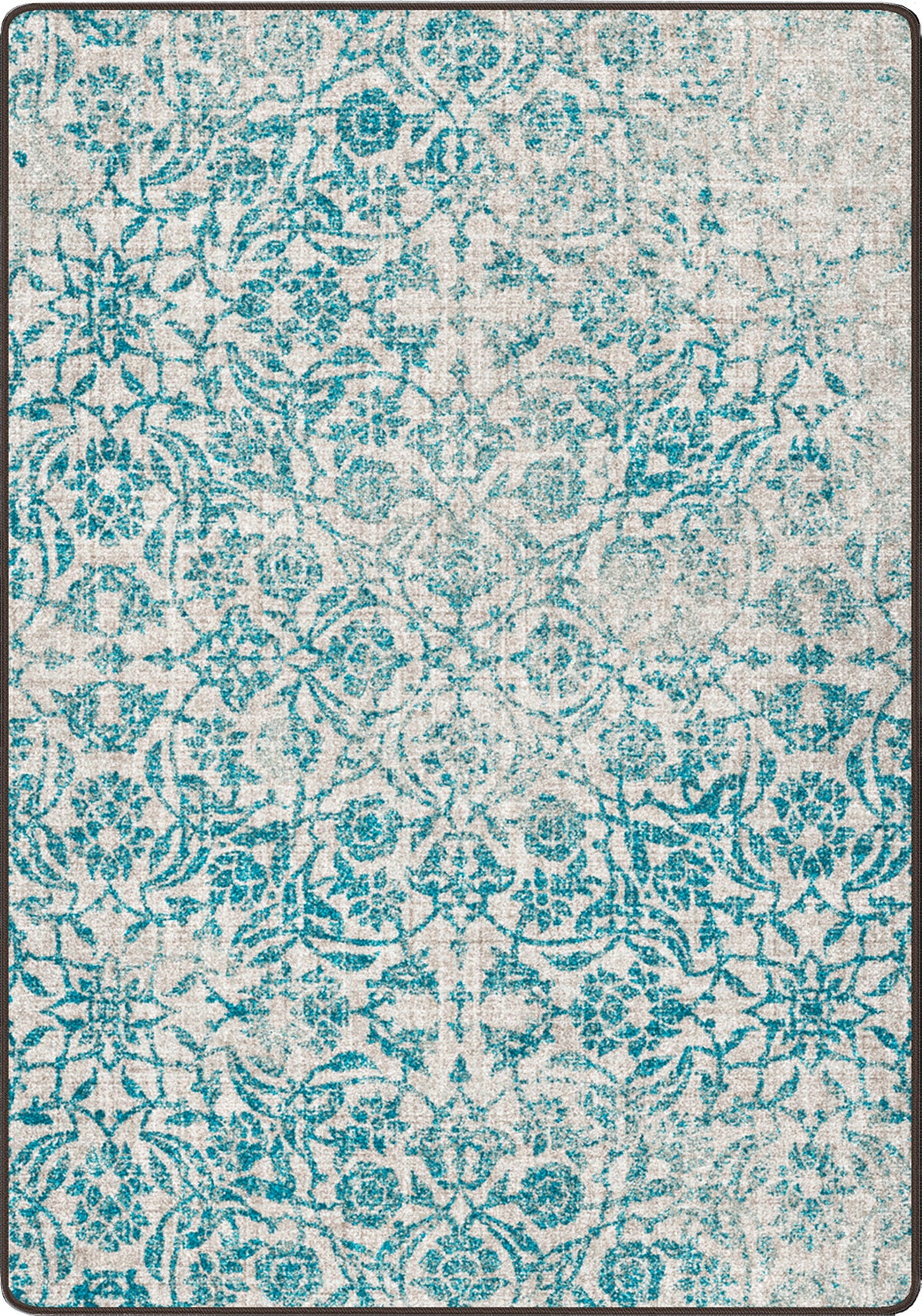 Teal and white floral patterned rug