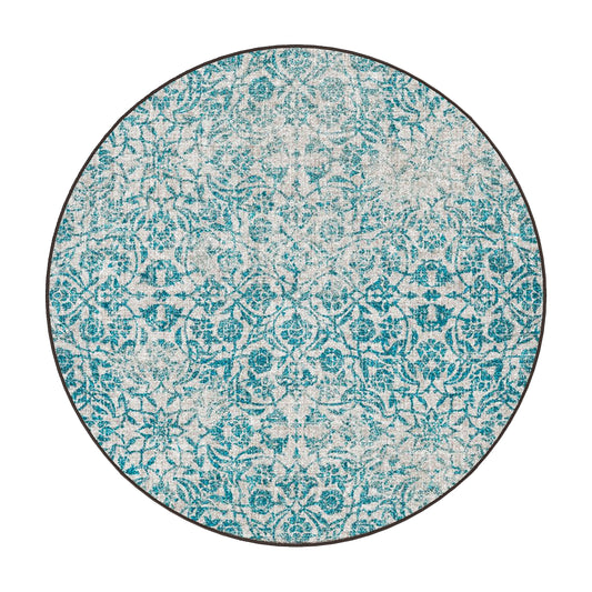 Frostlace Veil round blue and white floral fantasy rug for cozy game room spaces