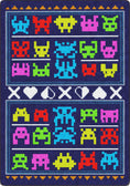 Load image into Gallery viewer, Colorful pixelated character design on a blue background rug for gaming bedroom streaming stations retro arcade man caves
