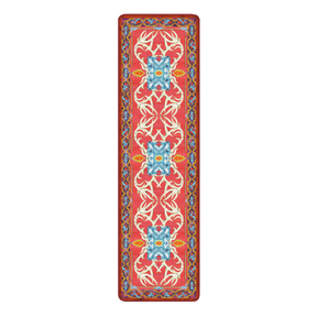 2x8 runner version of the Glass Elk rug with vertical antler symmetry and protective wyvern detailing along the border, great for hallways or entryways

