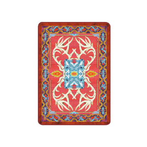 3x4 compact version of the Glass Elk rug with iconic mirrored antlers and wyvern border, perfect for small magical spaces or accent areas

