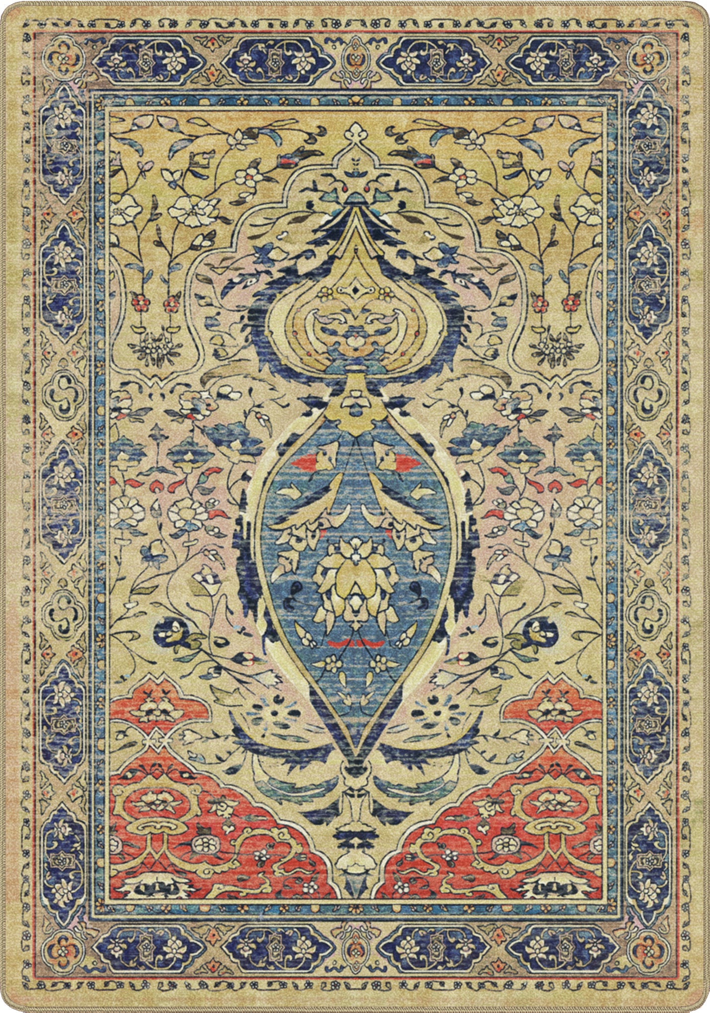 persian bazaar tyle rug with fantasy elements and magical compisition and color