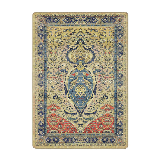 5x8 Ingenue Rug featuring a vintage Persian floral design in cream, dusty blue, blush, and soft coral with a weathered antique finish