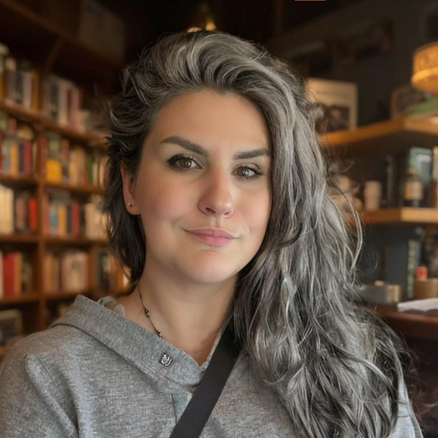 Jules in her natural habitiat--a bookstore in front of the smut