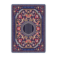 Load image into Gallery viewer, La Esme rug in 5x8 with deep navy base, vivid floral border, and circular striped medallion
