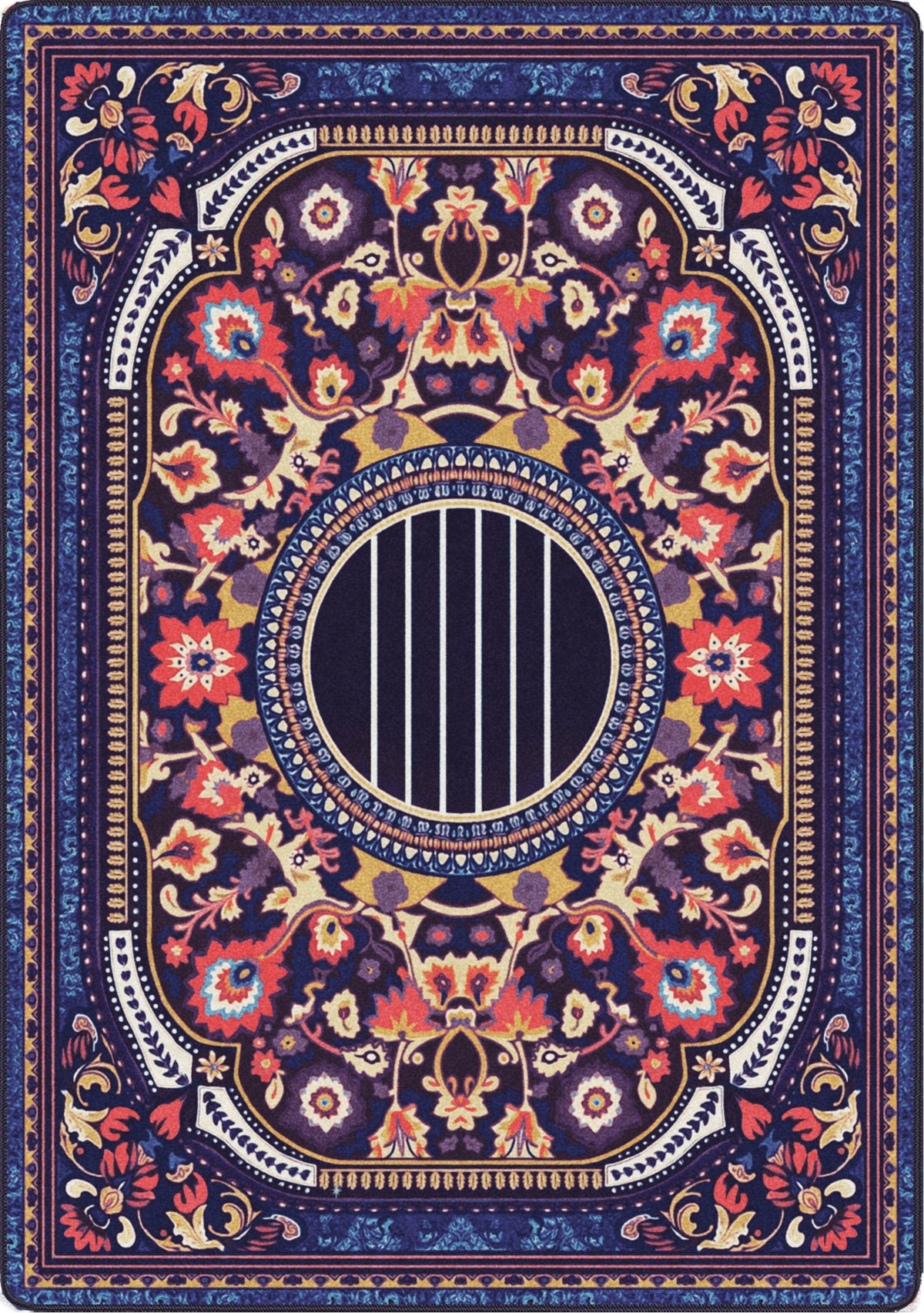 guitar rug with antique vintage patterns for the bard in all of us perfect for game rooms, booknooks, booktok, enchated fantasy spaces