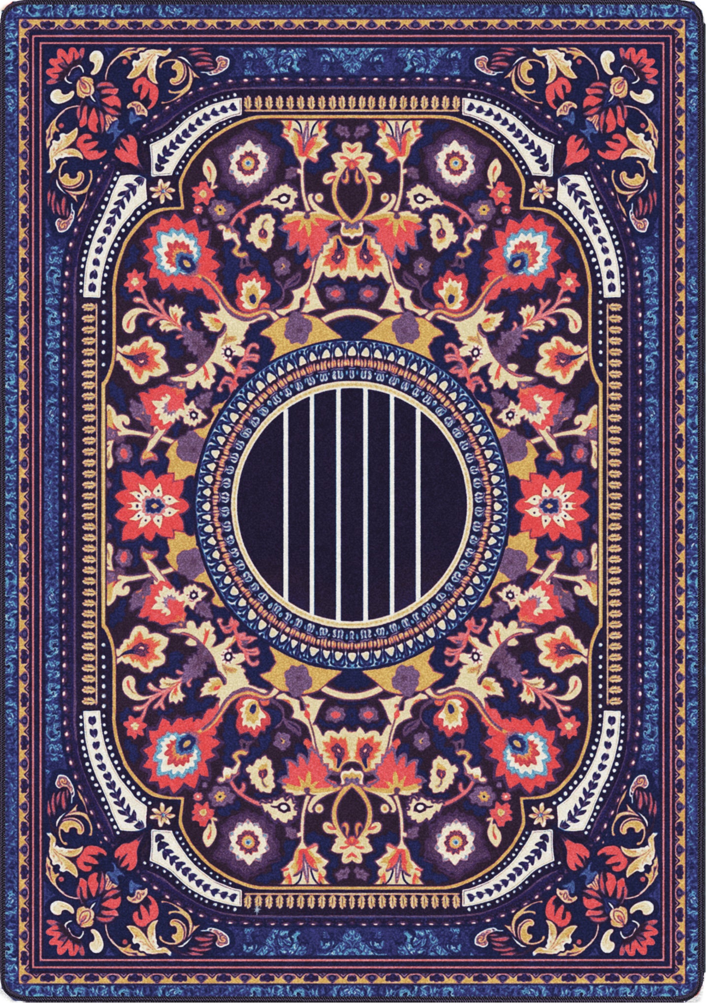 guitar rug with antique vintage patterns for the bard in all of us perfect for game rooms, booknooks, booktok, enchated fantasy spaces