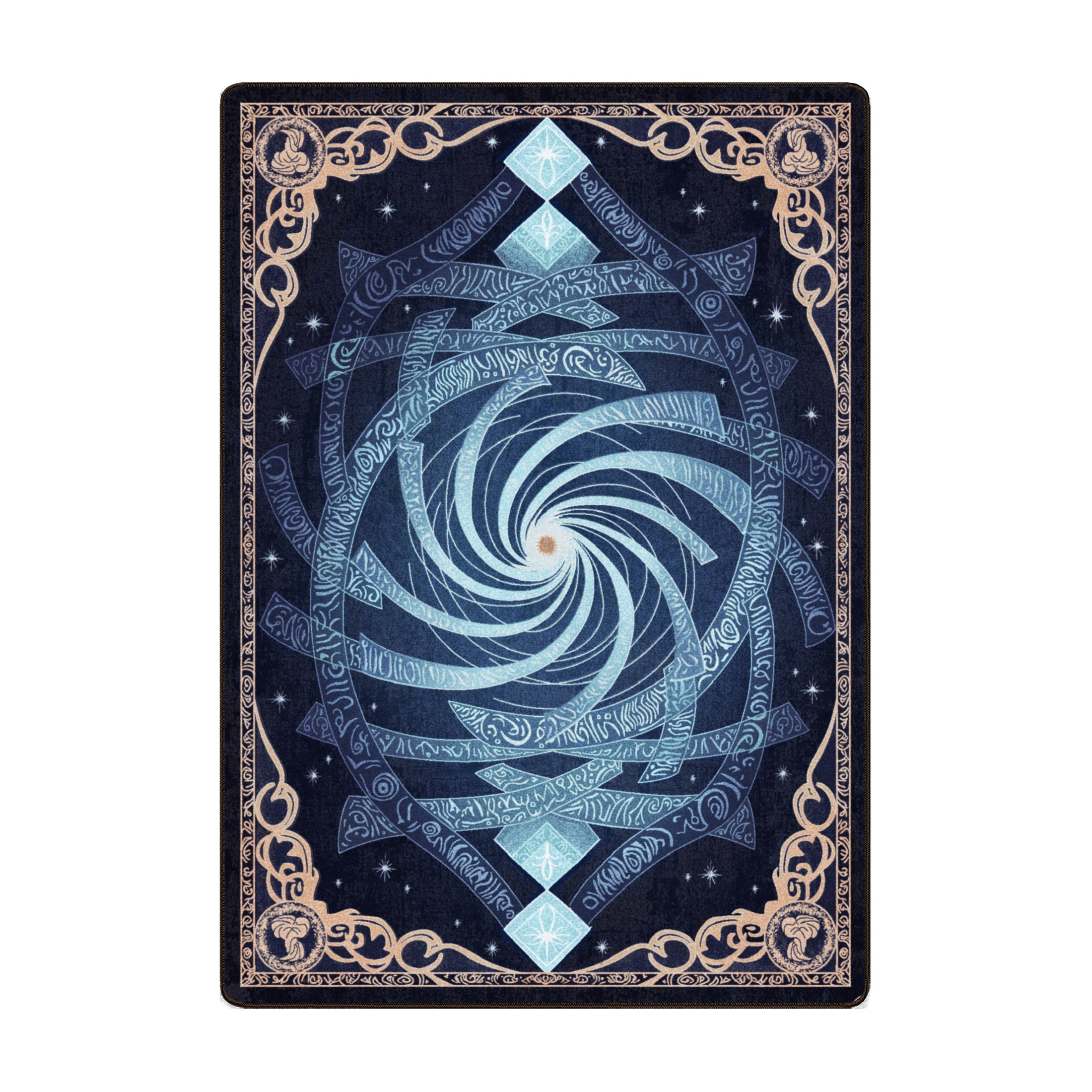 Maw of the Void rug in 5x8 featuring spiral vortex of arcane symbols and celestial design