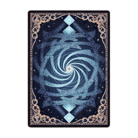 Maw of the Void rug in 5x8 featuring spiral vortex of arcane symbols and celestial design