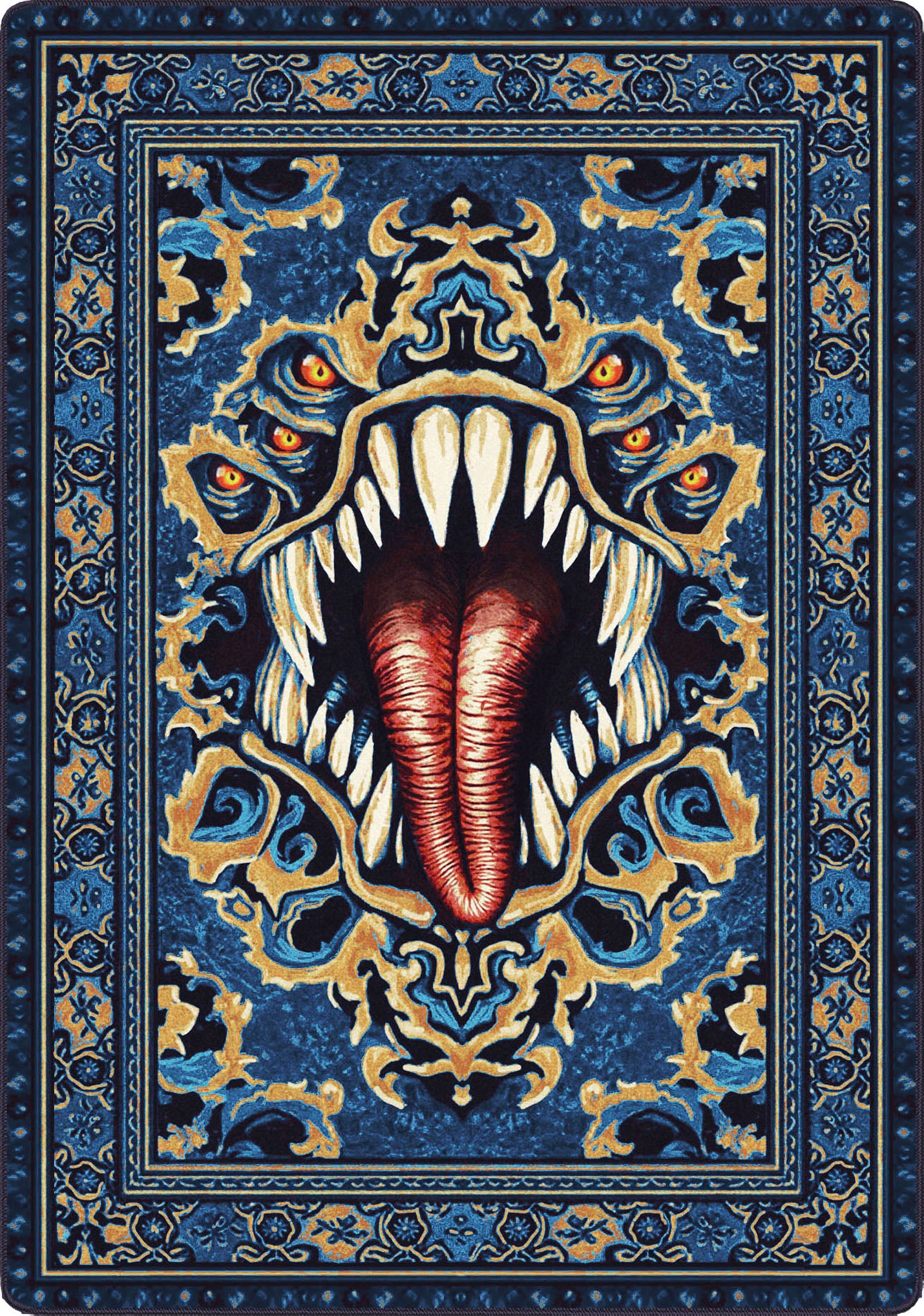 blue mimic rug for convention booths, game rooms and ttrpg spaces