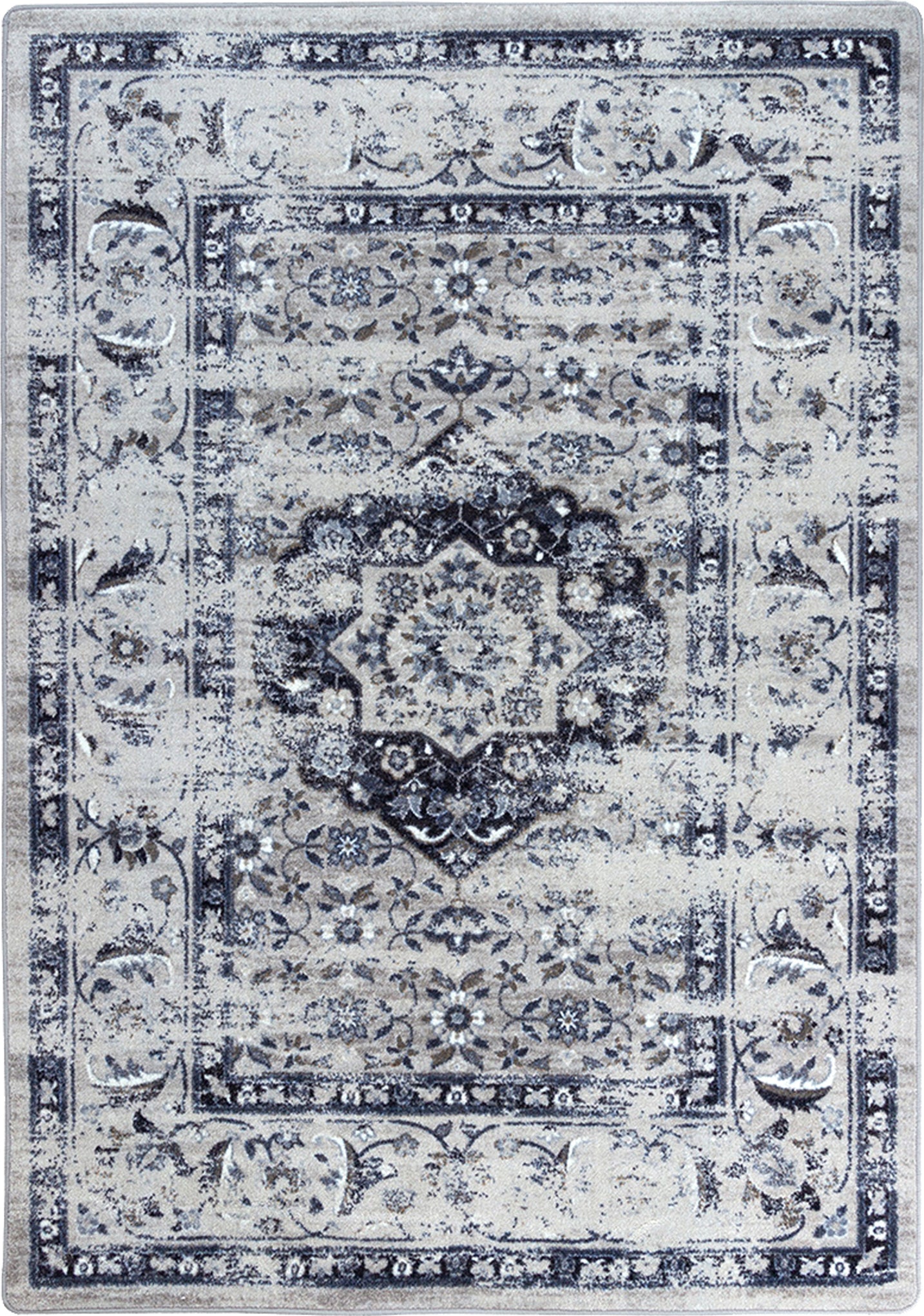 Decorative rug with a central medallion design on a white background