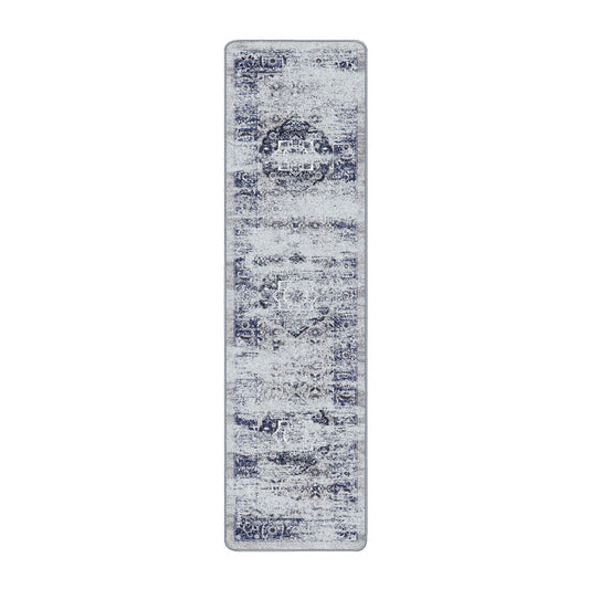 2x8 runner of The Mistrender’s Medallion rug featuring a soft, mist-toned layout with antique medallion details and a worn border

