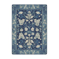 Load image into Gallery viewer, 5x8 Moon Blossom Rug in Half Moon colorway, featuring delicate cream florals over a misty blue field with vintage-style botanical patterns and a distressed finish.


