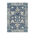 Load image into Gallery viewer, 5x8 Moon Blossom Rug in Cloudy Night with vintage cream florals over a distressed blue background, inspired by antique Persian garden motifs.



