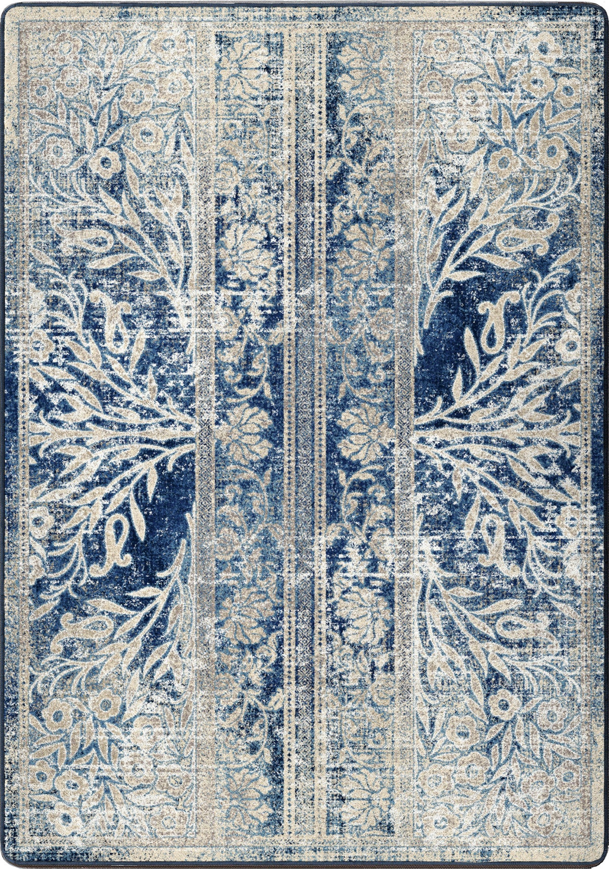 Decorative rug with floral patterns in blue and beige