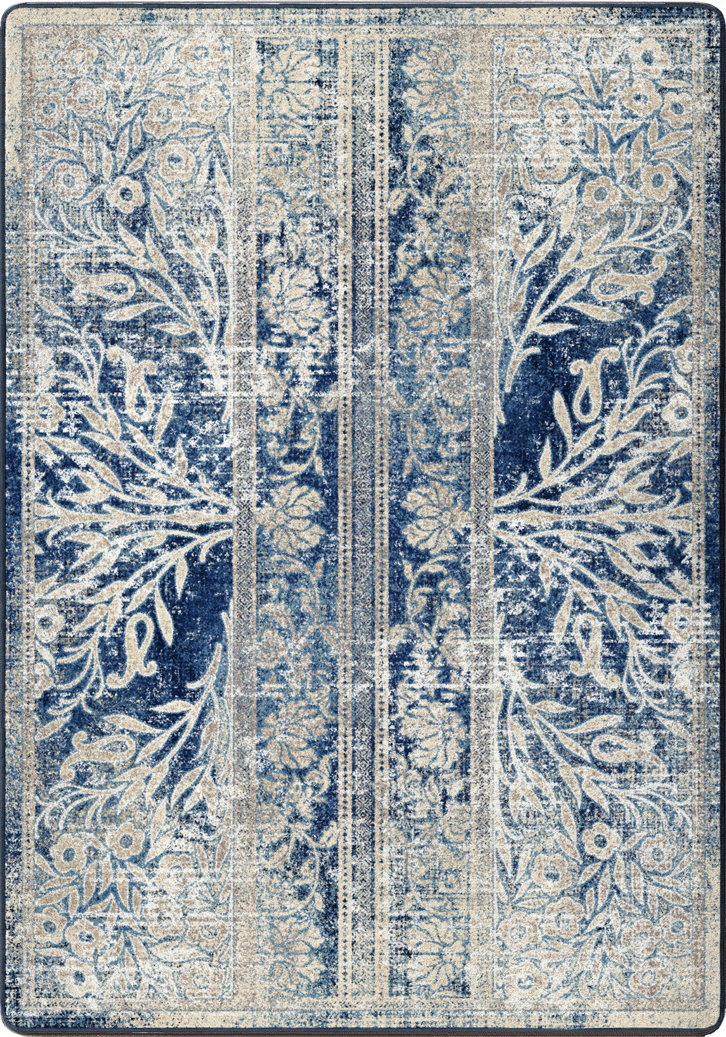 Decorative rug with floral patterns in blue and beige