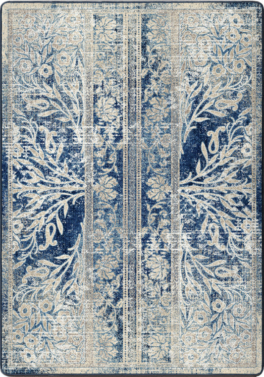 Decorative rug with floral patterns in blue and beige