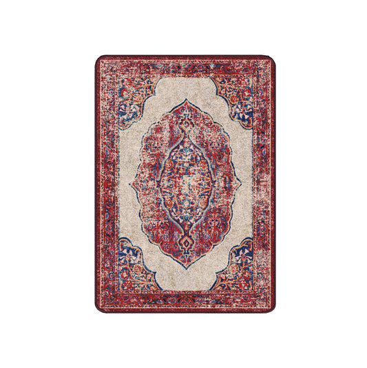 3x4 Oathforged Rug for tight spaces, showcasing bold red and parchment tones in a condensed medallion format