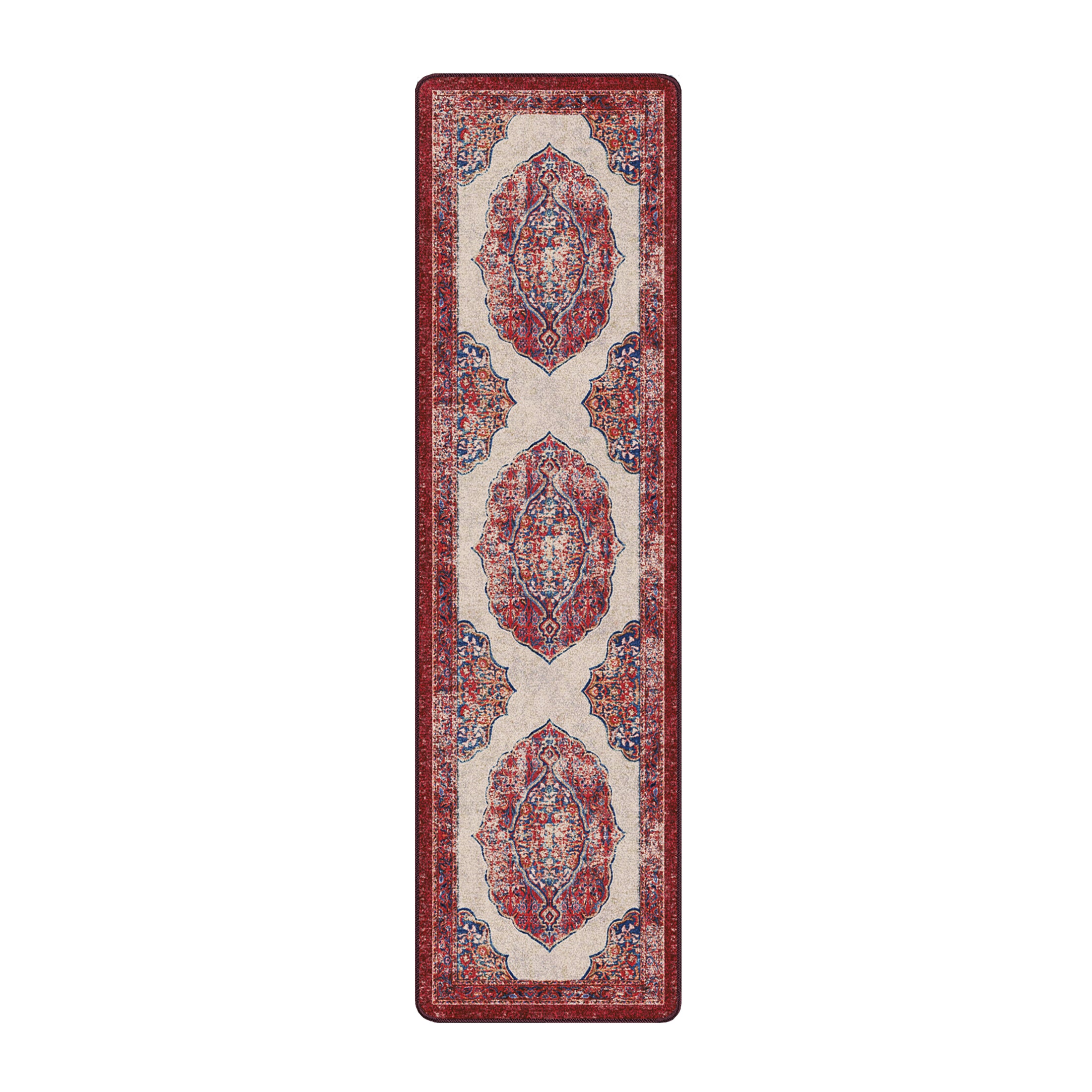 2x8 runner format of The Oathforged Rug with vertical symmetry, shield medallions, and detailed side borders