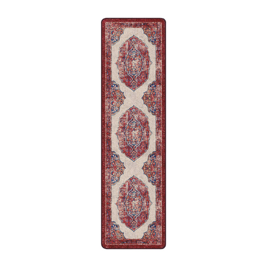 2x8 runner format of The Oathforged Rug with vertical symmetry, shield medallions, and detailed side borders