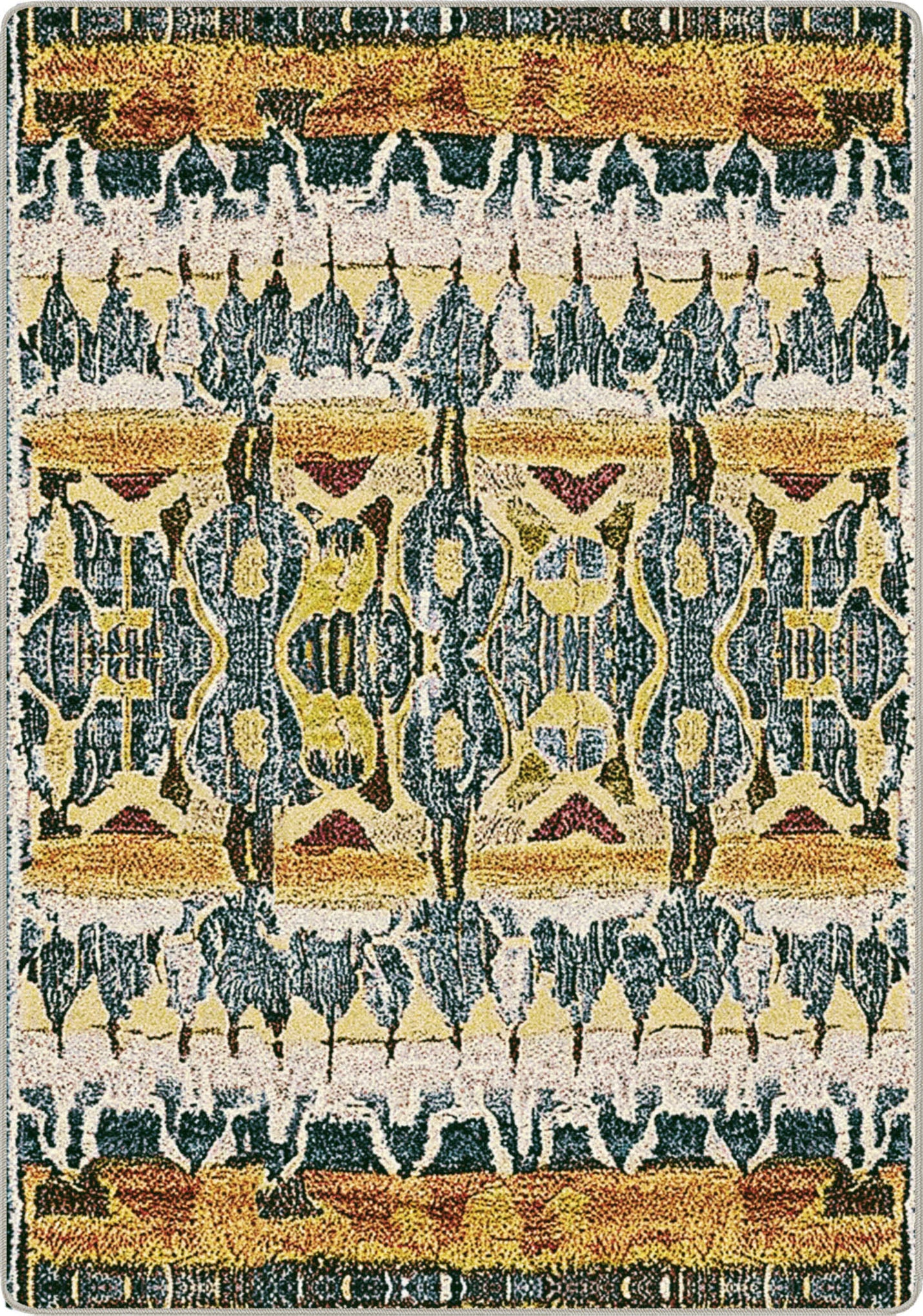 Decorative rug with geometric pattern on a plain background inspired by tribal totem barbarian a rough slahing mix of symbols and claw marks primal and feral and strong and wild