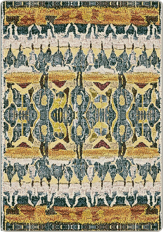Decorative rug with geometric pattern on a plain background inspired by tribal totem barbarian a rough slahing mix of symbols and claw marks primal and feral and strong and wild
