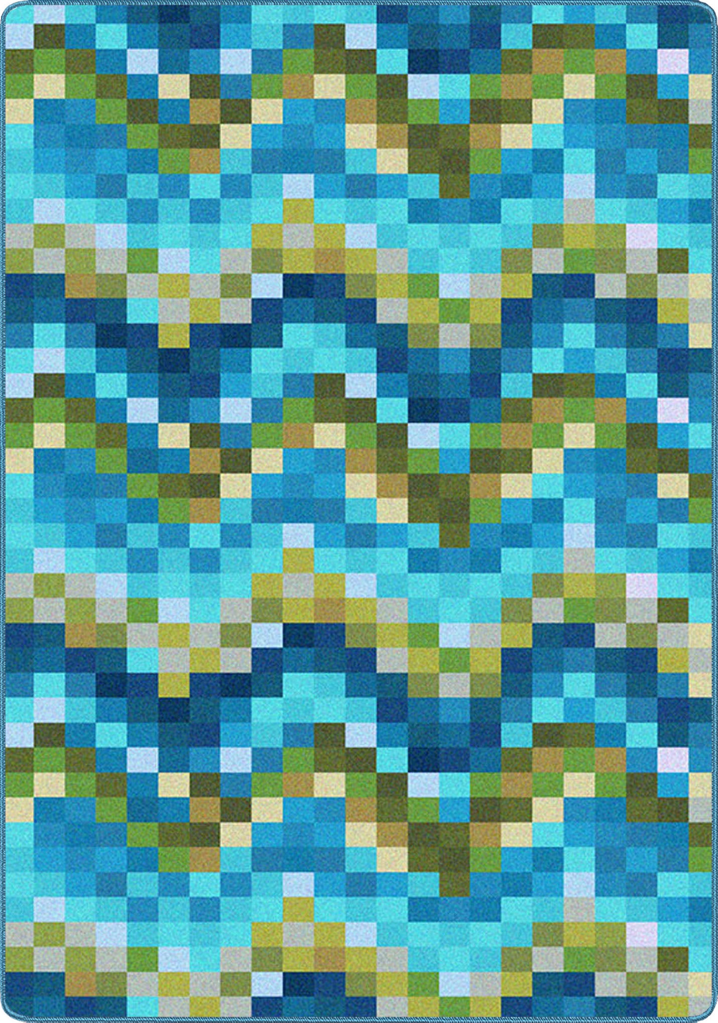 Pixelated blue and green patterned rug