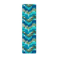 Load image into Gallery viewer, 2x8 runner version of The Pixel Pool rug with a pixelated ripple pattern in digital blues, greens, and golds, perfect for hallways and narrow game room spaces

