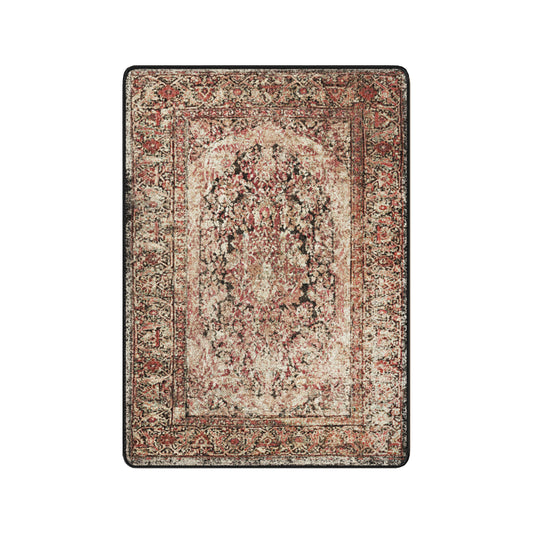 The Ravencourt Rug in a versatile 4x5 size, showcasing its distressed design in rich wine tones and soft neutrals.