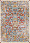 Load image into Gallery viewer, Decorative rug with intricate pattern in red, blue, and beige on a white background
