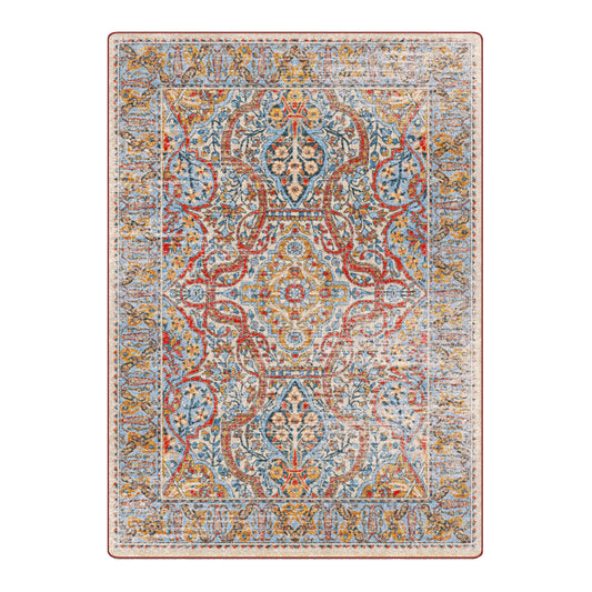 8x11 Redreach Rug featuring an expansive crimson medallion design with gold, parchment, and deep blue detailing—ideal for larger spaces with bold, ceremonial flair