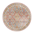 Load image into Gallery viewer, 8x8 round version of The Redreach Rug featuring concentric red medallions and intricate floral details
