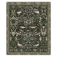Load image into Gallery viewer, 11x13 Secret Garden rug with a lush forest-inspired design of birds and botanicals in earthy greens and soft florals


