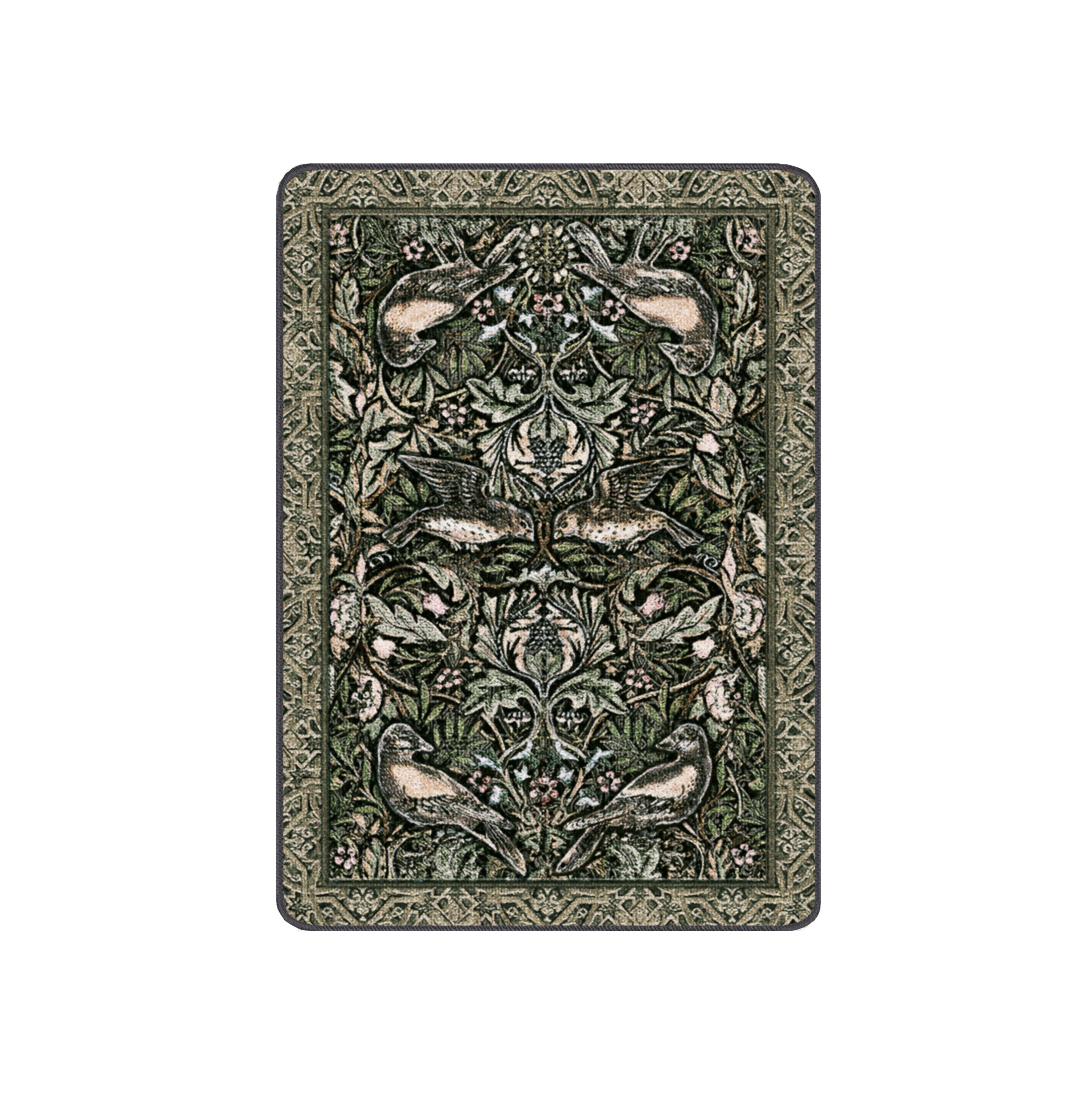3x4 Secret Garden rug with intricate nature-themed design in forest green and rose, perfect for smaller enchanted spaces


