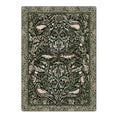 Load image into Gallery viewer, 8x11 Secret Garden rug featuring a symmetrical layout of birds, flowers, and vines in moss green, rose blush, and earthy bark tones—perfect for larger rooms with a touch of magic


