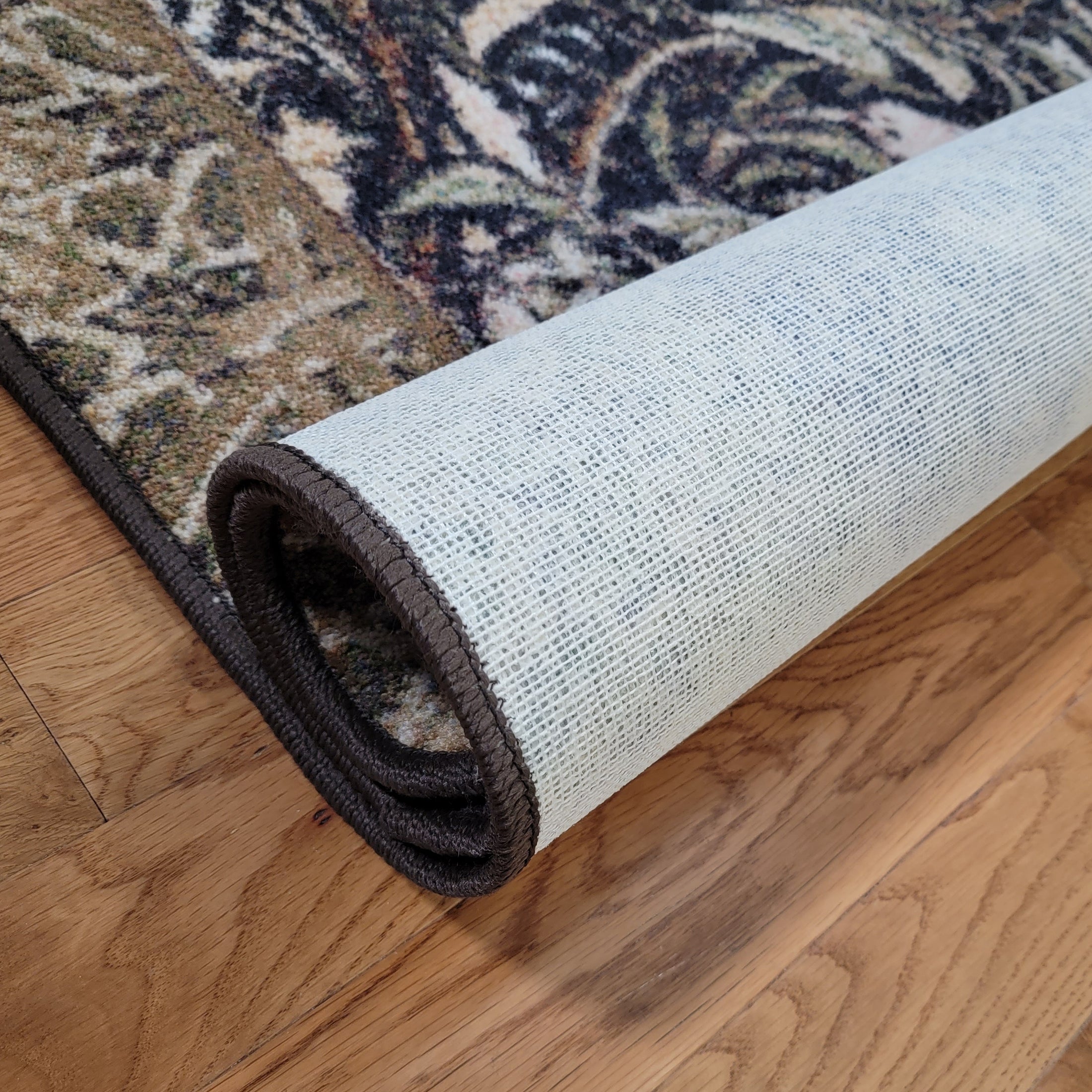 Back of The Secret Garden rug showing its non-slip surface and durable commercial-grade construction