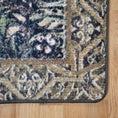 Load image into Gallery viewer, Close-up of The Secret Garden rug corner showing birds in flight and finely detailed leaf and flower motifs
