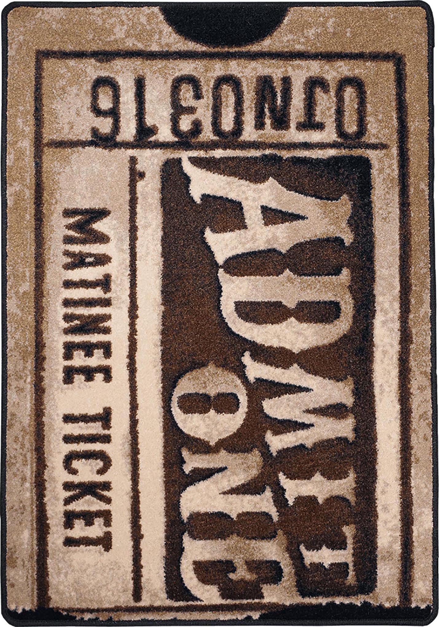 Decorative rug with vintage-style 'Gleone' matinee ticket design.